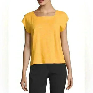 Eileen Fisher Hemp/Cotton Twist Cropped Top Orange Size M Short Sleeve